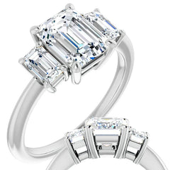 Emerald cut Moissanite Three-Stone Engagement Ring