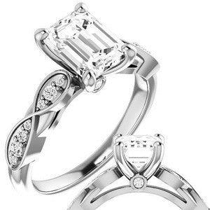Emerald & Round Brilliant Moissanite Engagement Ring