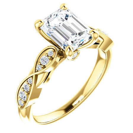 Emerald & Round Brilliant Moissanite Engagement Ring