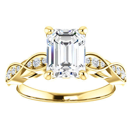 Emerald & Round Brilliant Moissanite Engagement Ring