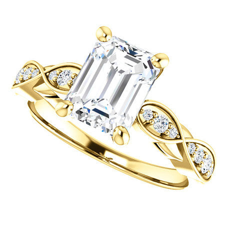Emerald & Round Brilliant Moissanite Engagement Ring