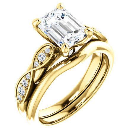 Emerald & Round Brilliant Moissanite Engagement Ring