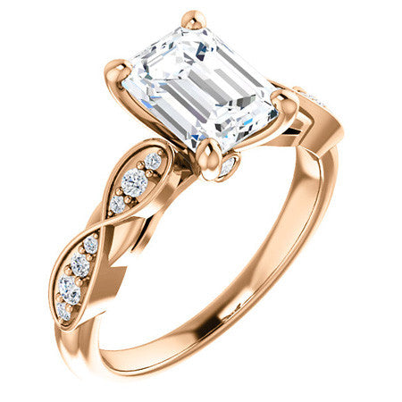 Emerald & Round Brilliant Moissanite Engagement Ring