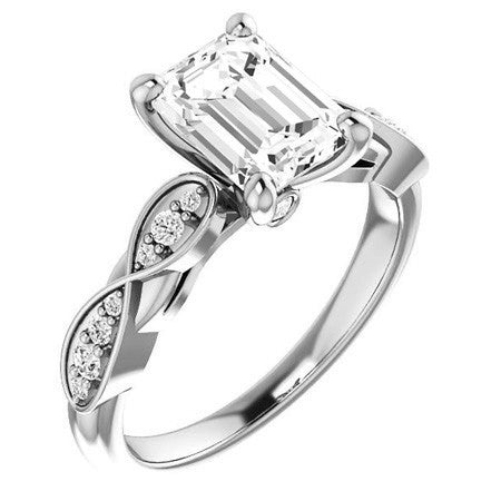 Emerald & Round Brilliant Moissanite Engagement Ring