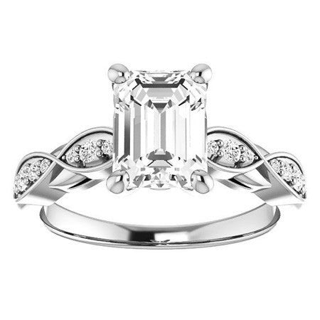 Emerald & Round Brilliant Moissanite Engagement Ring