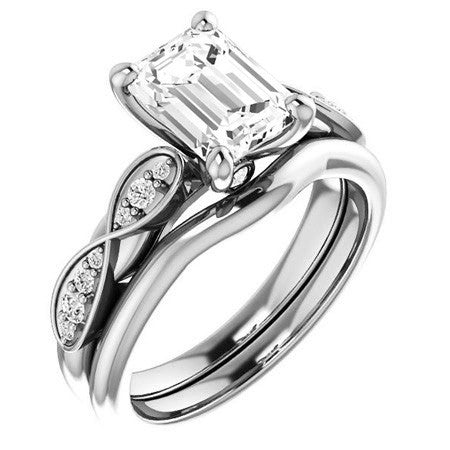 Emerald & Round Brilliant Moissanite Engagement Ring