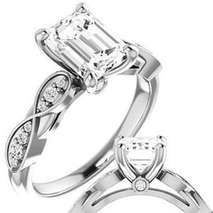 Emerald & Round Brilliant Moissanite Engagement Ring