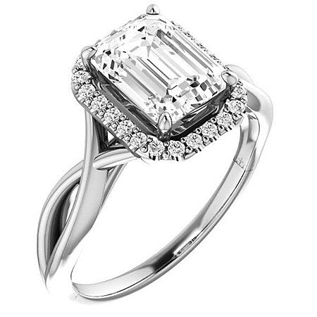 Emerald / Radiant Split-Shank Halo Engagement Ring