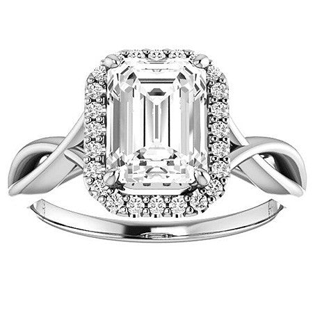 Emerald / Radiant Split-Shank Halo Engagement Ring
