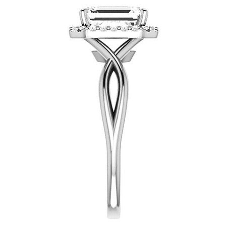 Emerald / Radiant Split-Shank Halo Engagement Ring