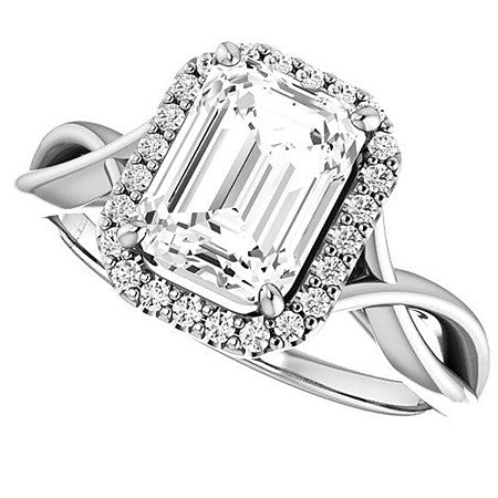 Emerald / Radiant Split-Shank Halo Engagement Ring