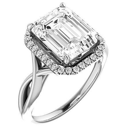 Emerald / Radiant Split-Shank Halo Engagement Ring