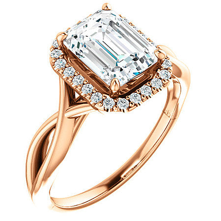 Emerald / Radiant Split-Shank Halo Engagement Ring