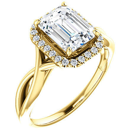 Emerald / Radiant Split-Shank Halo Engagement Ring