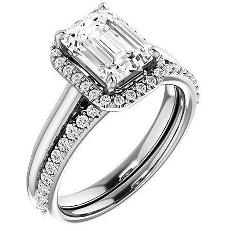 Emerald / Radiant cut Halo Two-Toned Engagement Ring
