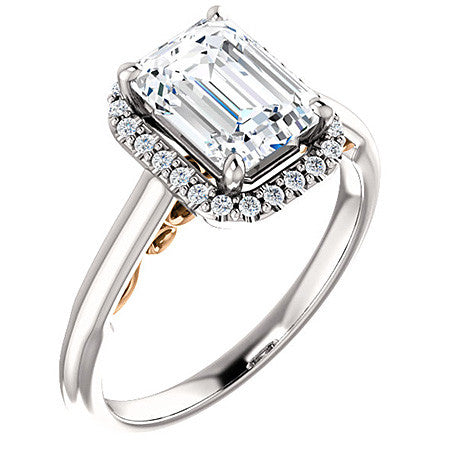 Emerald / Radiant cut Halo Two-Toned Engagement Ring