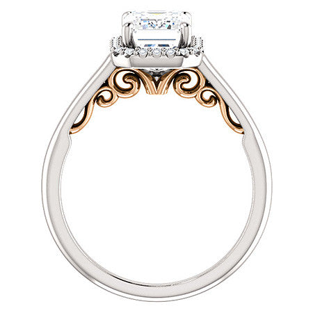 Emerald / Radiant cut Halo Two-Toned Engagement Ring