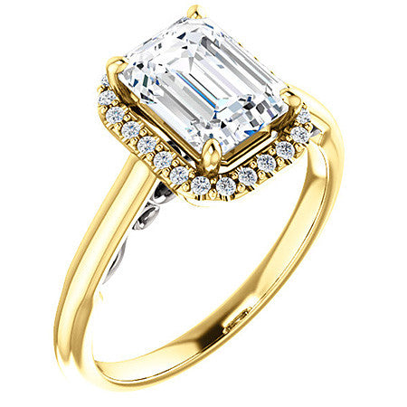 Emerald / Radiant cut Halo Two-Toned Engagement Ring