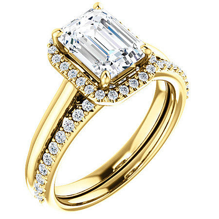 Emerald / Radiant cut Halo Two-Toned Engagement Ring