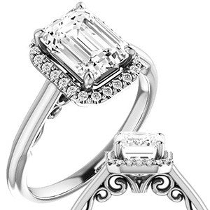 Emerald / Radiant cut Halo Two-Toned Engagement Ring