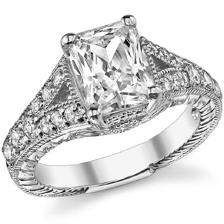 Antique Split Shank Radiant Moissanite Engagement Ring