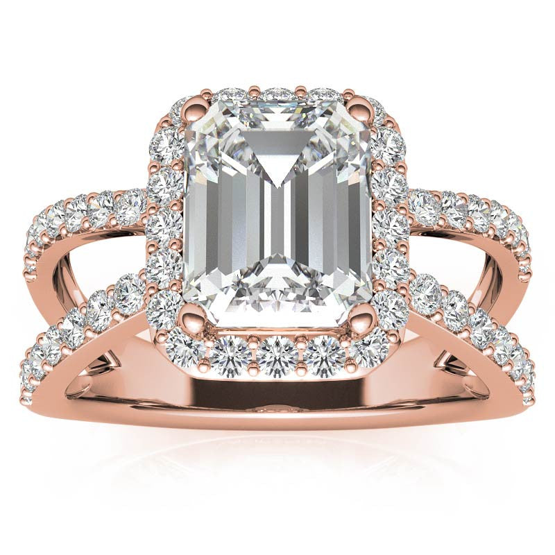 Radiant/Emerald Halo Split Shank Moissanite Engagement Ring