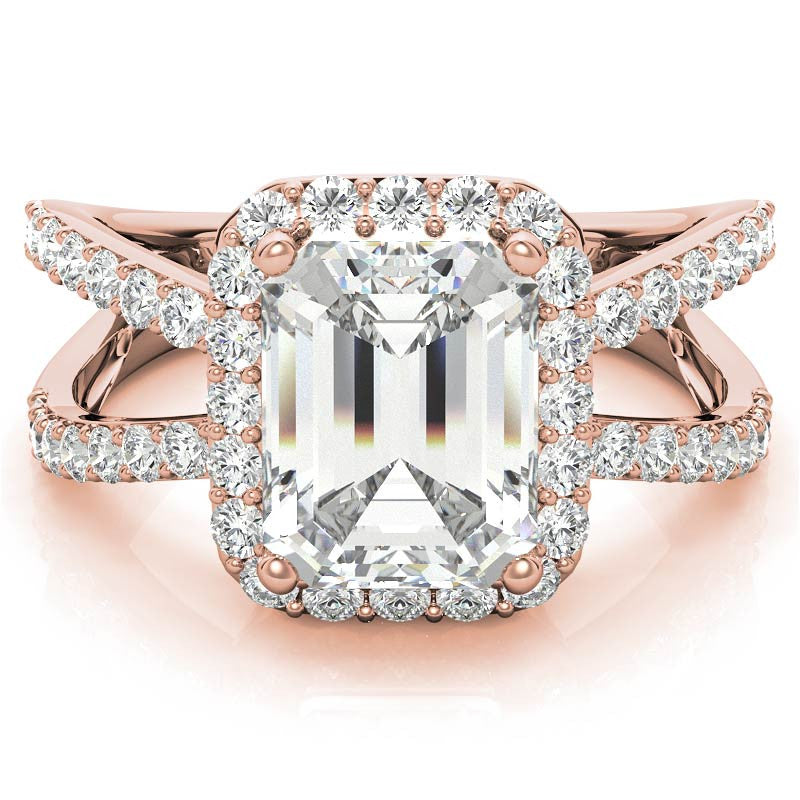 Radiant/Emerald Halo Split Shank Moissanite Engagement Ring