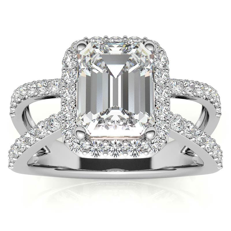 Radiant/Emerald Halo Split Shank Moissanite Engagement Ring
