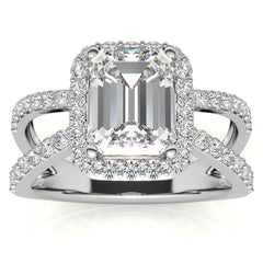 Radiant/Emerald Halo Split Shank Moissanite Engagement Ring