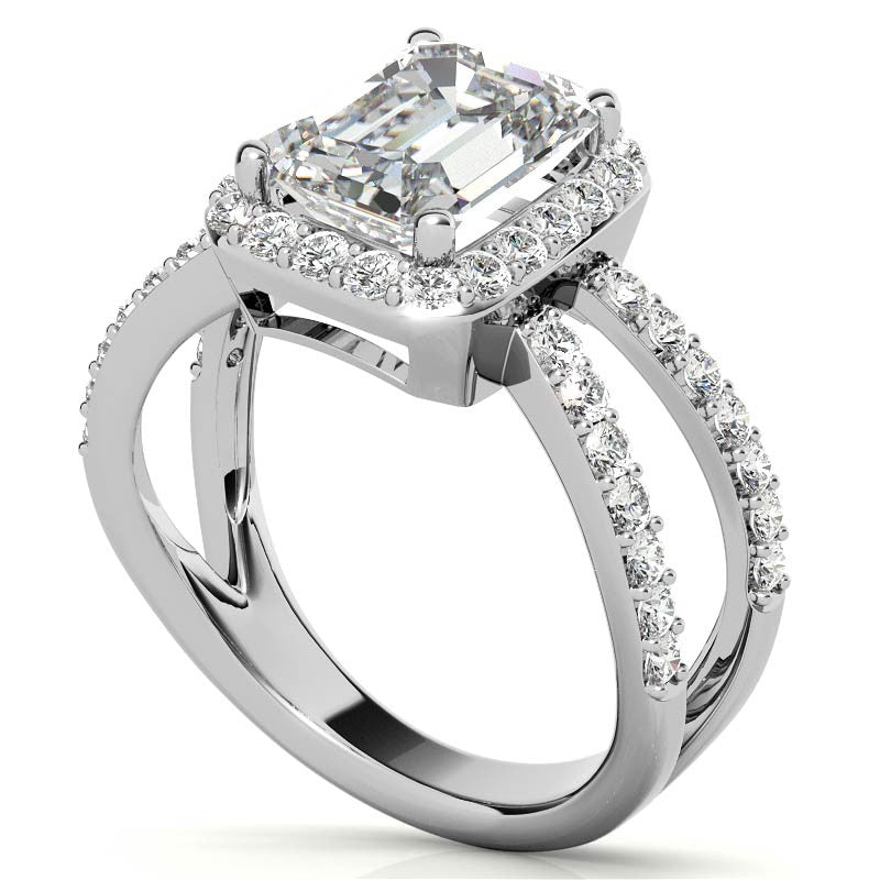 Radiant/Emerald Halo Split Shank Moissanite Engagement Ring