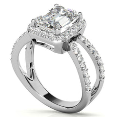 Radiant/Emerald Halo Split Shank Moissanite Engagement Ring