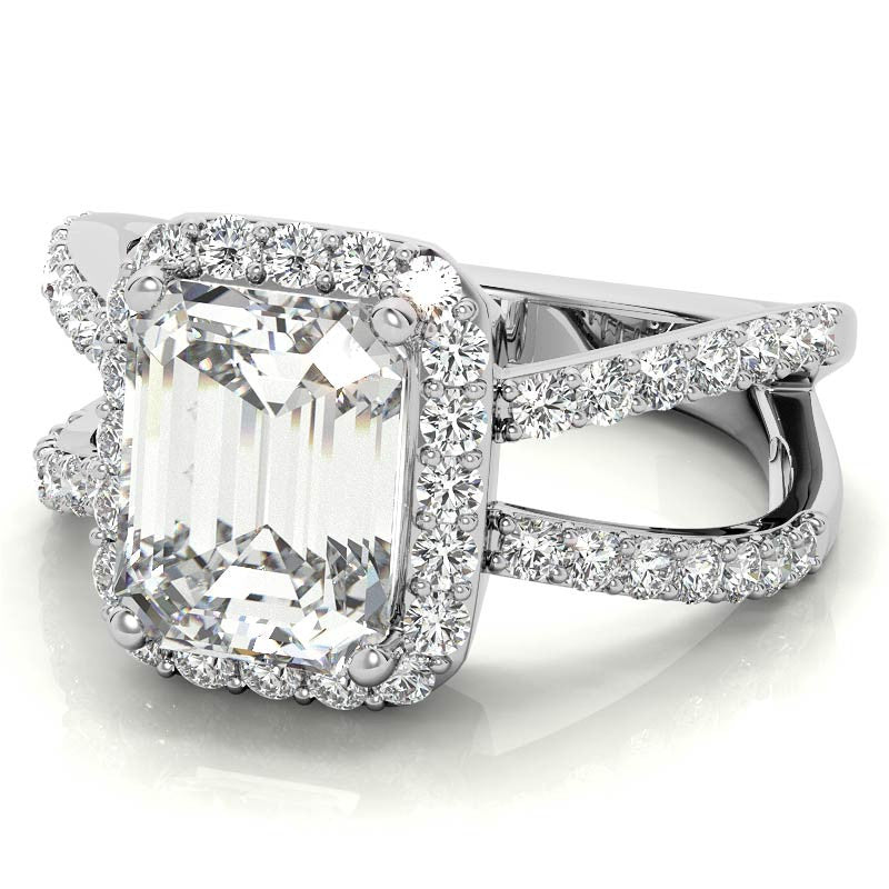 Radiant/Emerald Halo Split Shank Moissanite Engagement Ring
