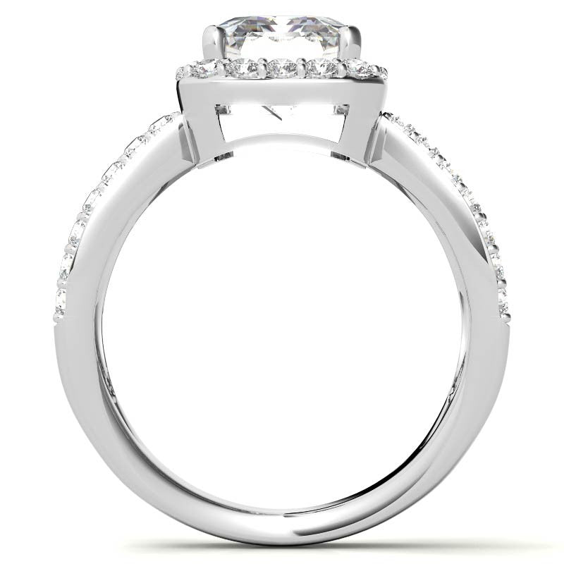 Radiant/Emerald Halo Split Shank Moissanite Engagement Ring