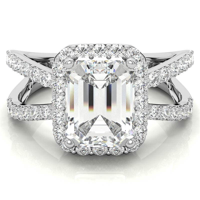 Radiant/Emerald Halo Split Shank Moissanite Engagement Ring