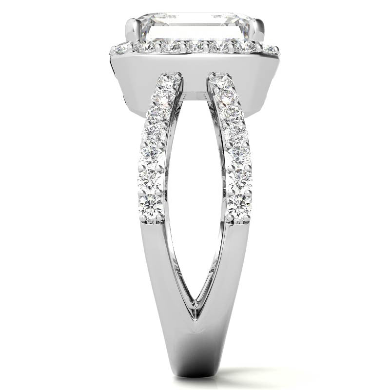 Radiant/Emerald Halo Split Shank Moissanite Engagement Ring
