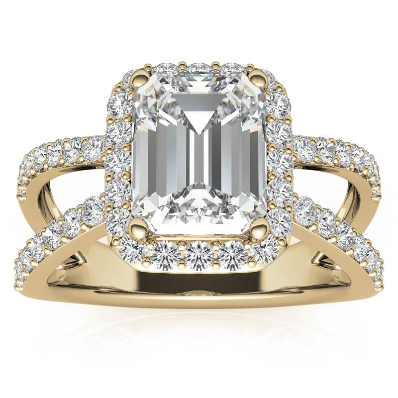 Radiant/Emerald Halo Split Shank Moissanite Engagement Ring