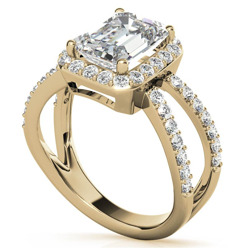Radiant/Emerald Halo Split Shank Moissanite Engagement Ring