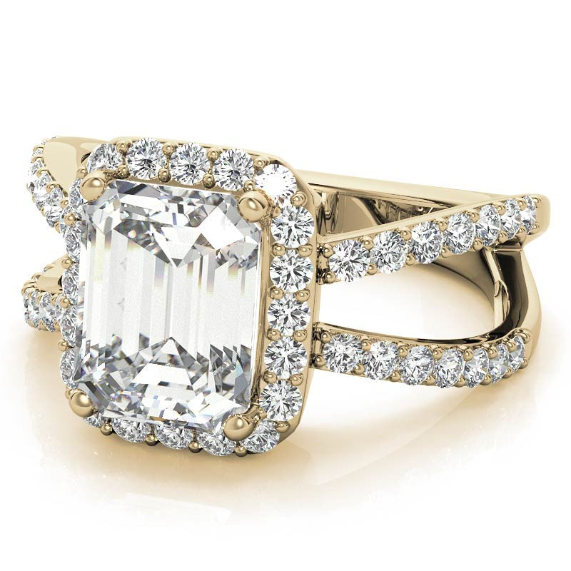 Radiant/Emerald Halo Split Shank Moissanite Engagement Ring