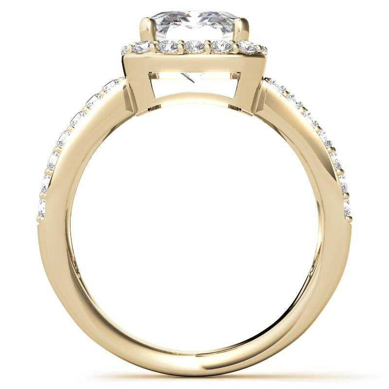 Radiant/Emerald Halo Split Shank Moissanite Engagement Ring