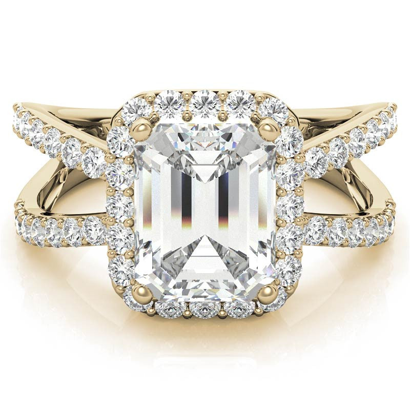 Radiant/Emerald Halo Split Shank Moissanite Engagement Ring