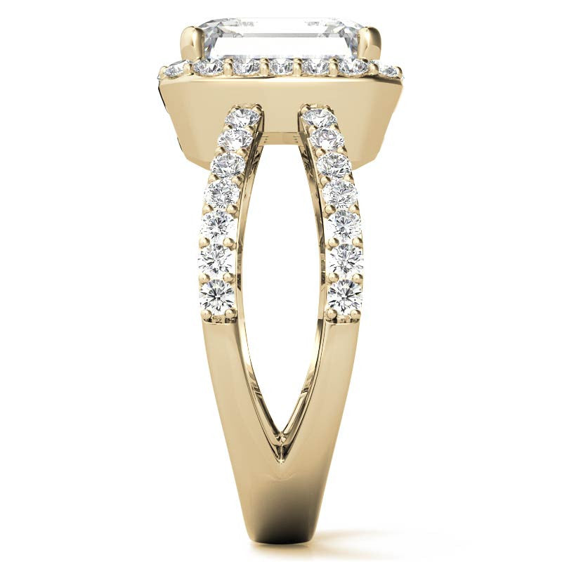 Radiant/Emerald Halo Split Shank Moissanite Engagement Ring