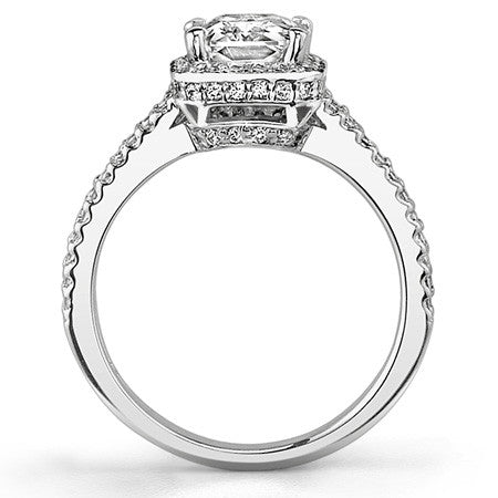 Radiant/Emerald Halo Split Shank Moissanite Engagement Ring.