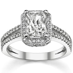 Radiant/Emerald Halo Split Shank Moissanite Engagement Ring.