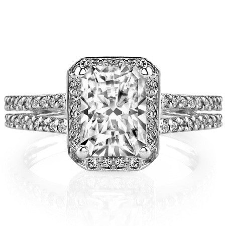 Radiant/Emerald Halo Split Shank Moissanite Engagement Ring.