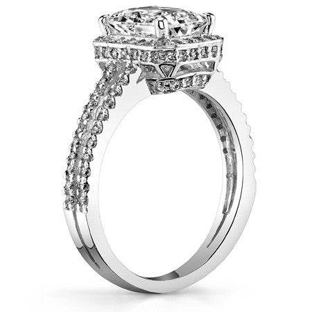 Radiant/Emerald Halo Split Shank Moissanite Engagement Ring.