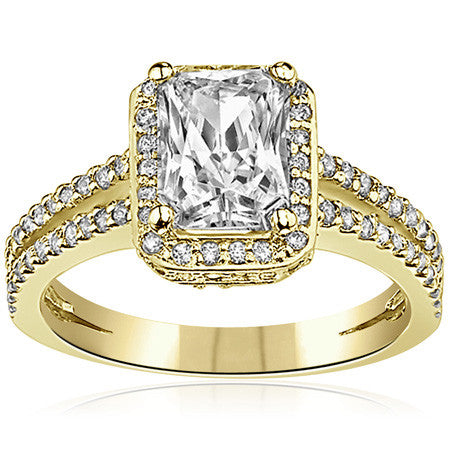 Radiant/Emerald Halo Split Shank Moissanite Engagement Ring.
