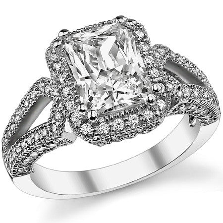 Radiant/Emerald Halo Split Shank Moissanite Engagement Ring