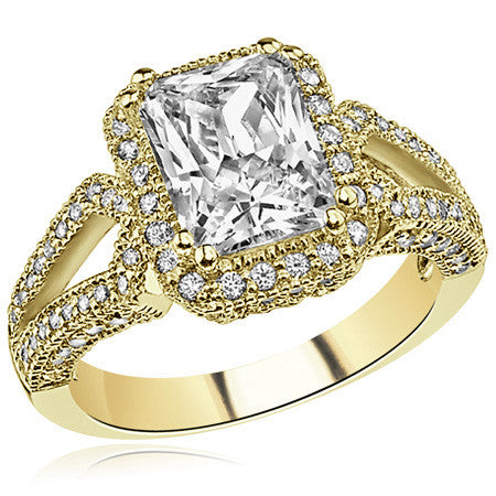Radiant/Emerald Halo Split Shank Moissanite Engagement Ring