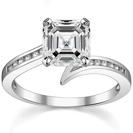Round Brilliant Moissanite & Diamond Bypass Engagement Ring, 0.11ct