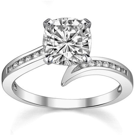Round Brilliant Moissanite & Diamond Bypass Engagement Ring, 0.11ct